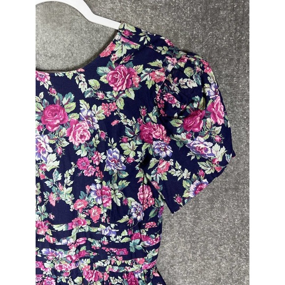 Vintage USA Positive Attitude Floral Dress Womens Size 13/14 Puff Sleeve Pockets - Picture 5 of 14